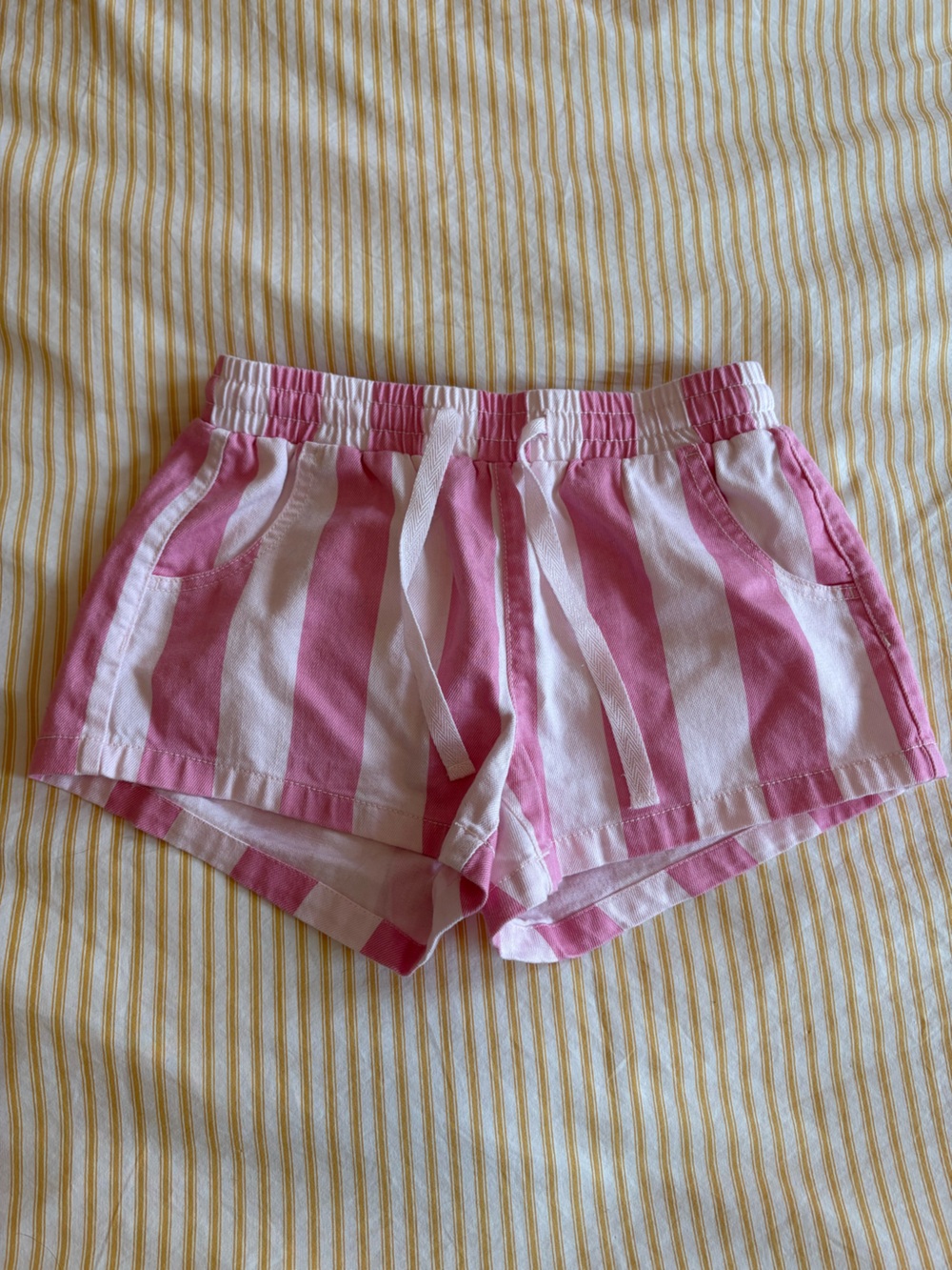 Women’s Pink and White Striped Drawstring Shorts